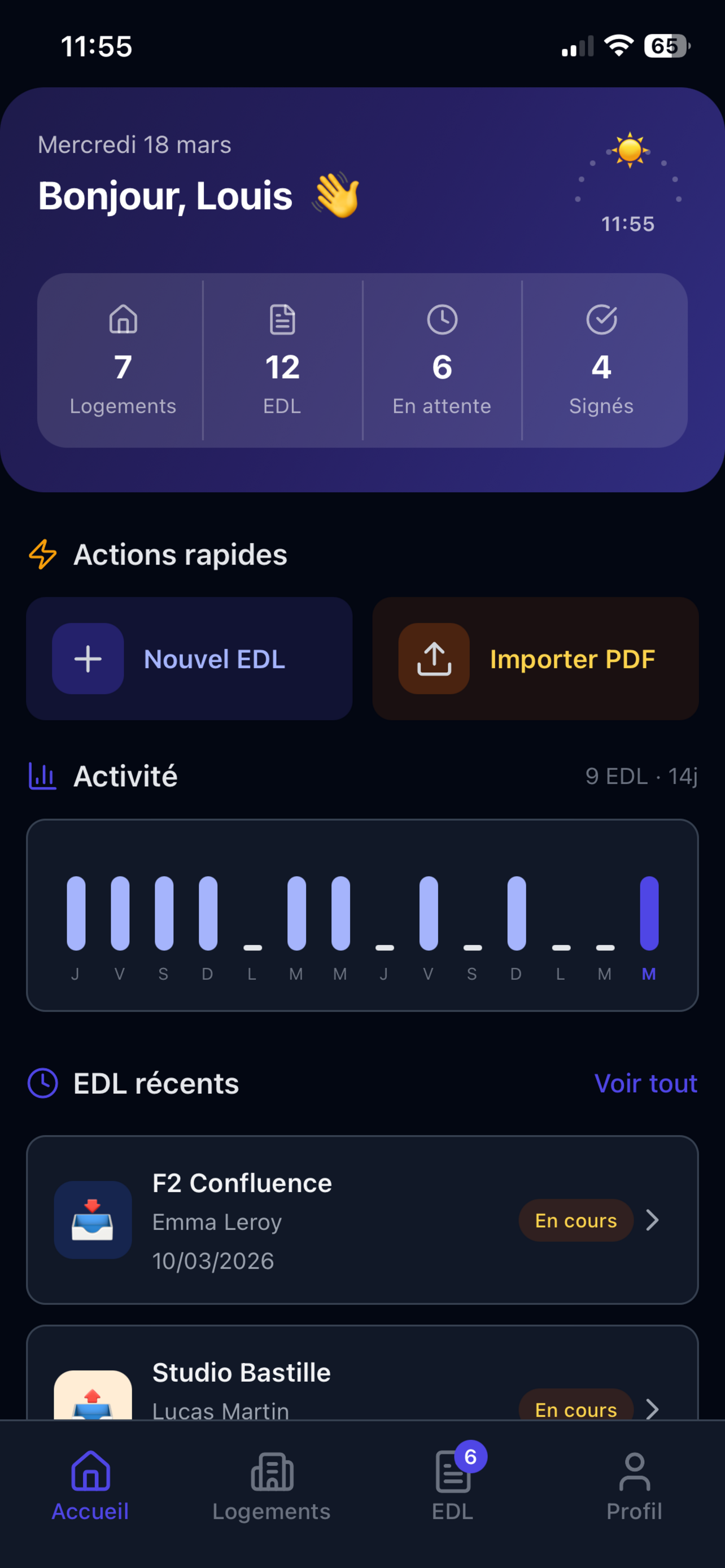 Tableau de bord Edlya